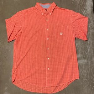 Chaps Ralph Lauren Red White Short Sleeve Collar Button Down Shirt Mens Large